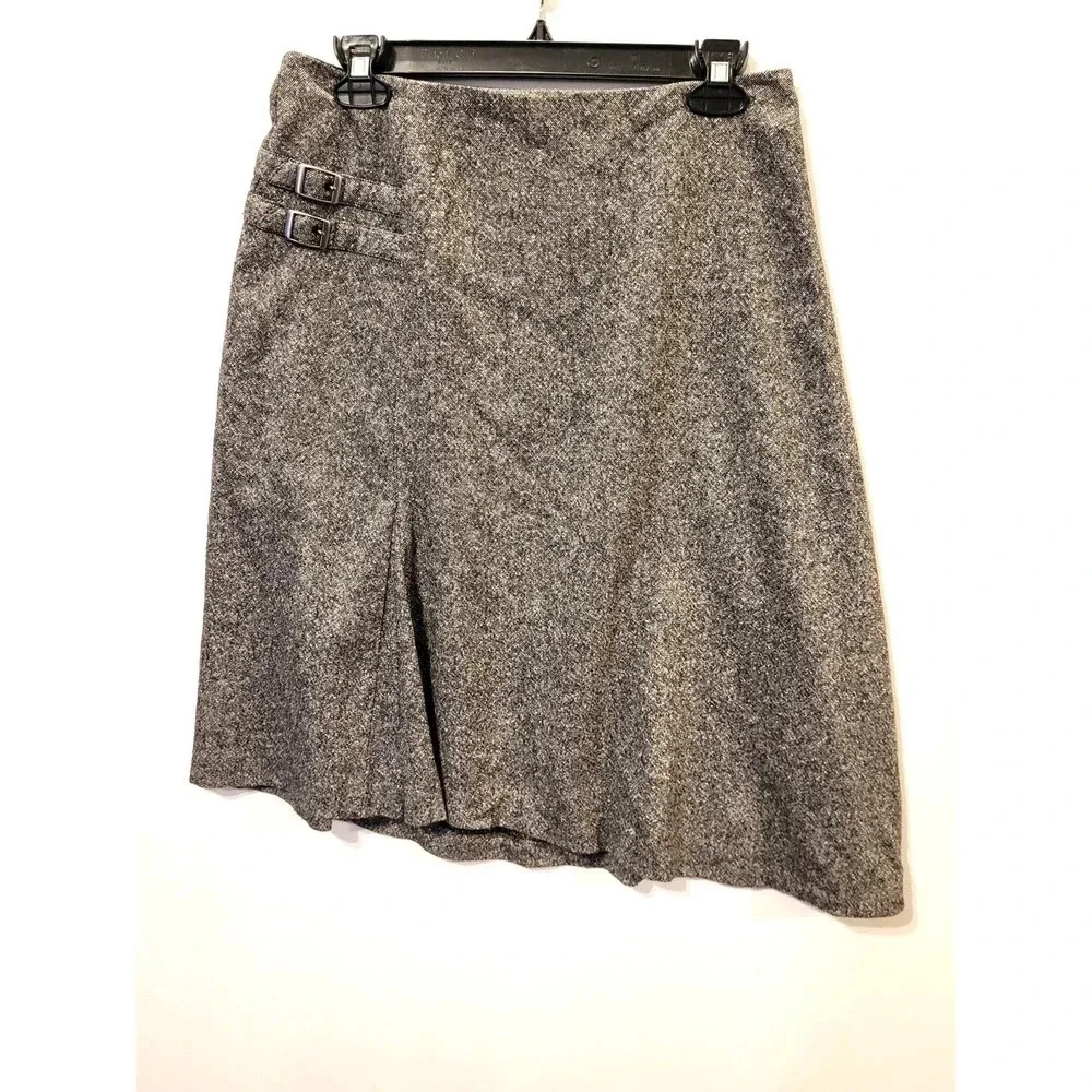Garnet Hill Gray Wool Asymmetrical Skirt 1B